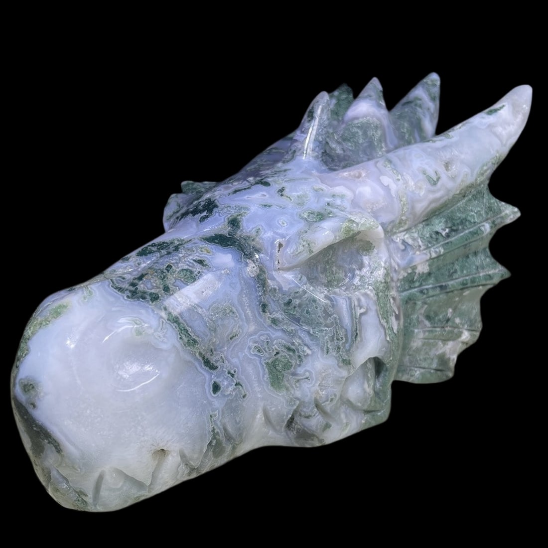 Retro Natural Moss Agate Dragon Head Carving Crystal Quartz (1 of 7)