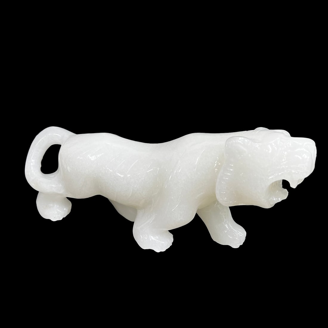 Tiger Wild Pose Hand Carved White Quartz Figure (1 of 8)