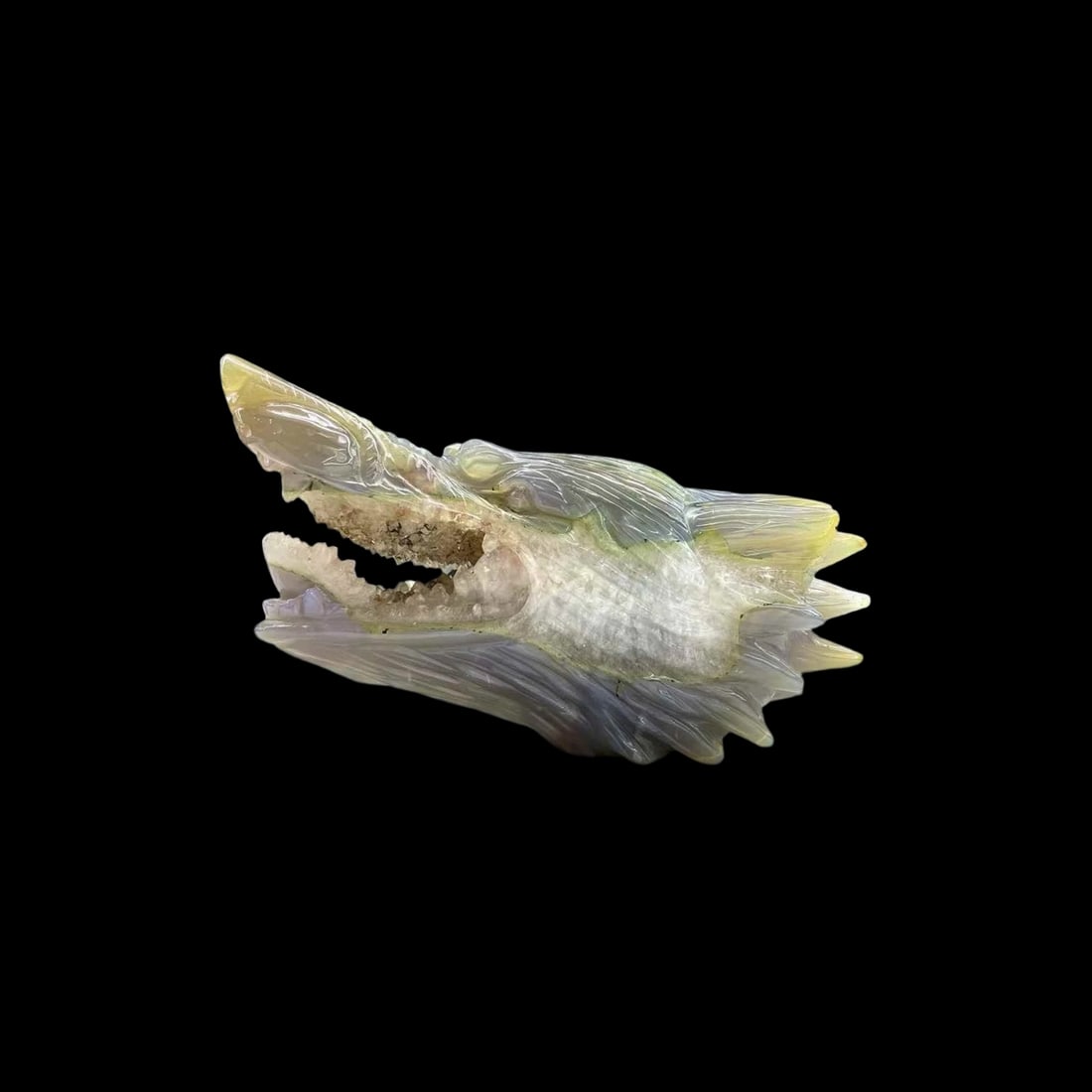 Asian Hand Carved Wolf Skull Crystal Quartz Figure (1 of 4)