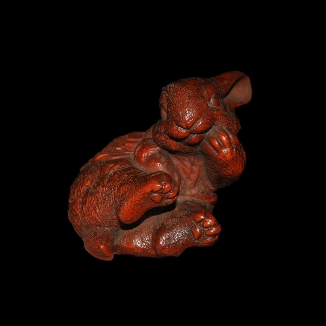 Antique Style Boxwood Lucky Rabbit Spirit Statue (1 of 7)