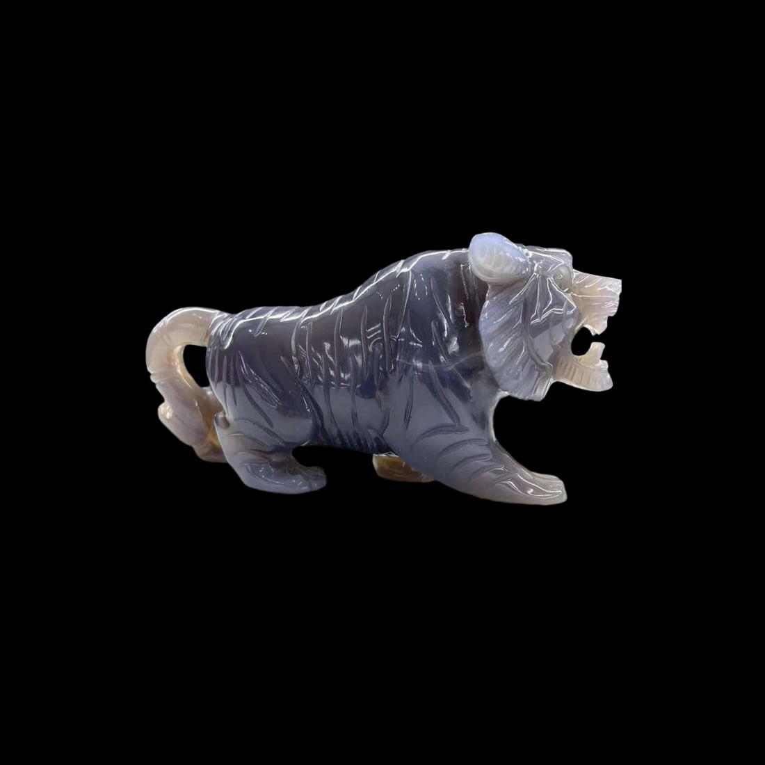 Crystal Quartz Hand Carved Tiger Sneak Pose Figure (1 of 2)
