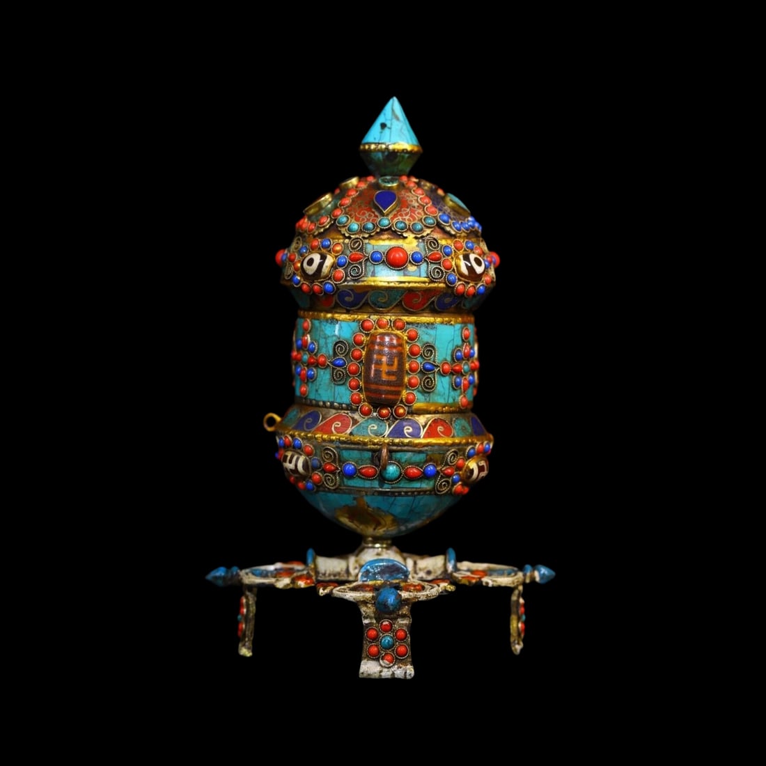 Tibetan Brass Buddhist Vajra Motif Wheel Mantras (1 of 5)