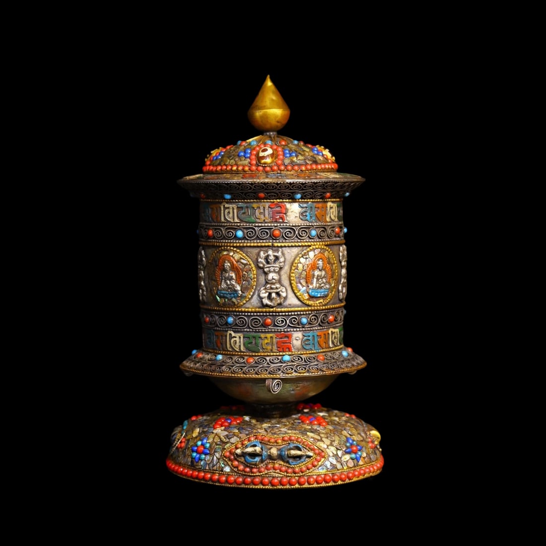 Nepalese Inlay Stones Buddhas Prayer Mantras Wheel (1 of 6)
