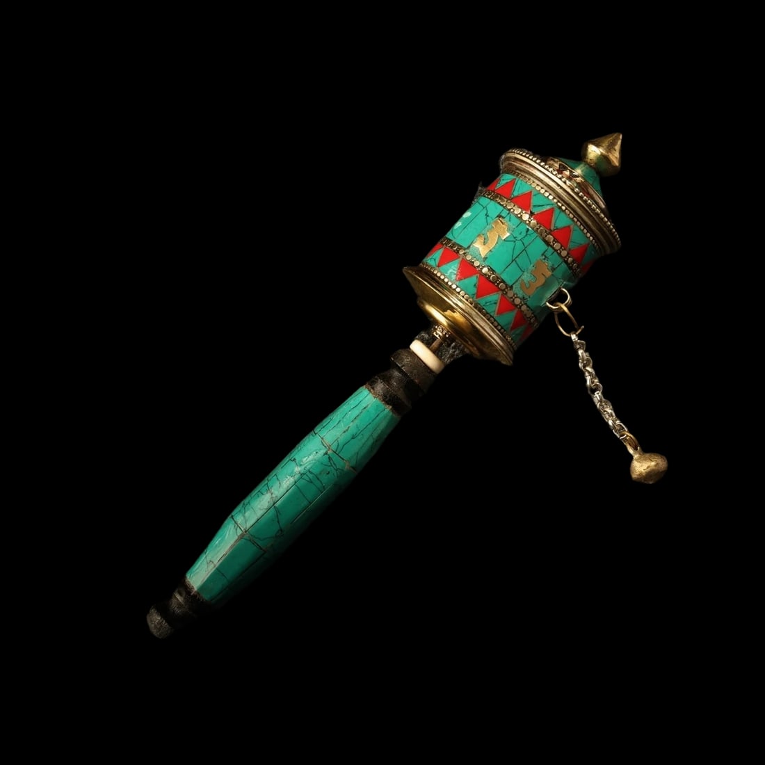 Chinese Retro Style Mantra Wheel Tibetan Motifs: Size: Length 21 cm. Weight 85 g. Materials: Metal. Condition: Looks like vintage. This captivating and sophisticated piece is crafted in the style of a traditional sacred vessel, expertly crafted