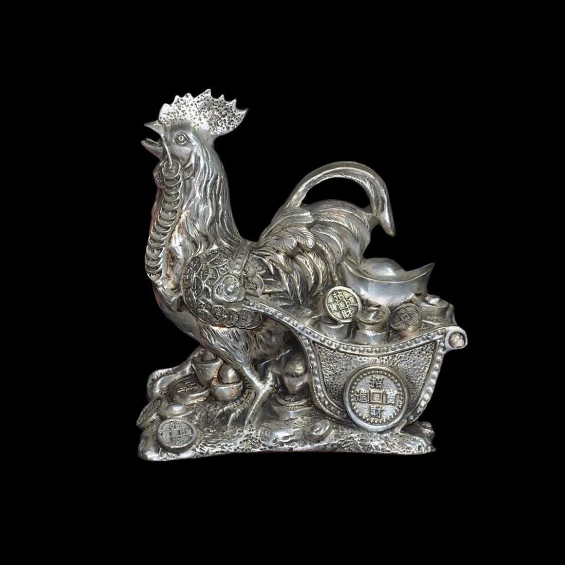 Oriental Retro Style Tibetan Silver Yuanbao Figure: Size: Height 16 cm - Length 13 cm - Width 7.5 cm. Weight 1.7 kg. Materials: Tibetan Silver (alloy of tin with copper or zinc). Condition: Excellent. This auspicious ritual statue is a masterfully