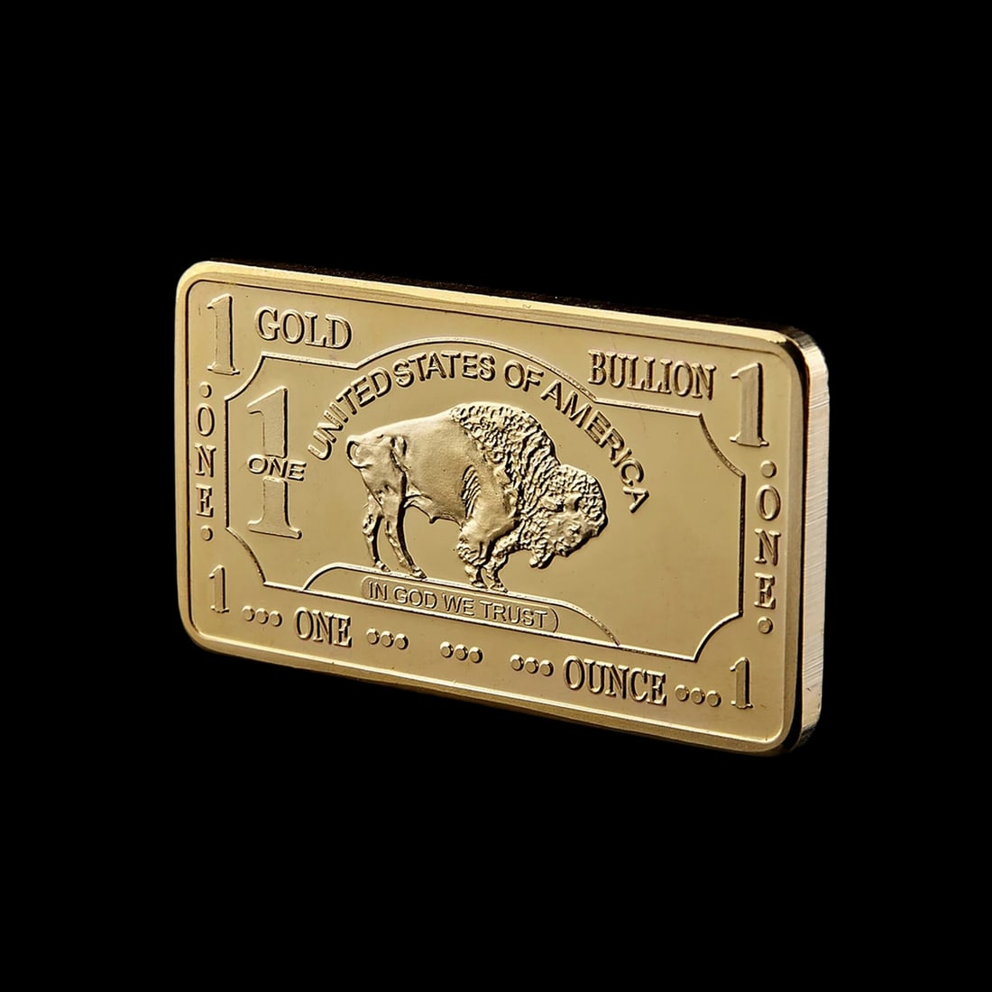 Metal Gold Plated Bullion American Buffalo Bar: Size: Height 5 cm - Length 2.8 cm. Weight 28 g. Materials: Metal Plated Gold. Condition: New. This striking replica bar is a masterfully crafted tribute to the United States' iconic heritage of the