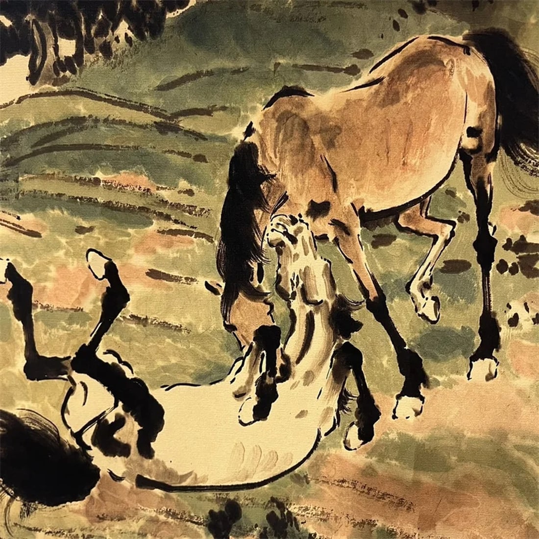 Oriental Retro Style Wild Horses Pattern Scroll - 6