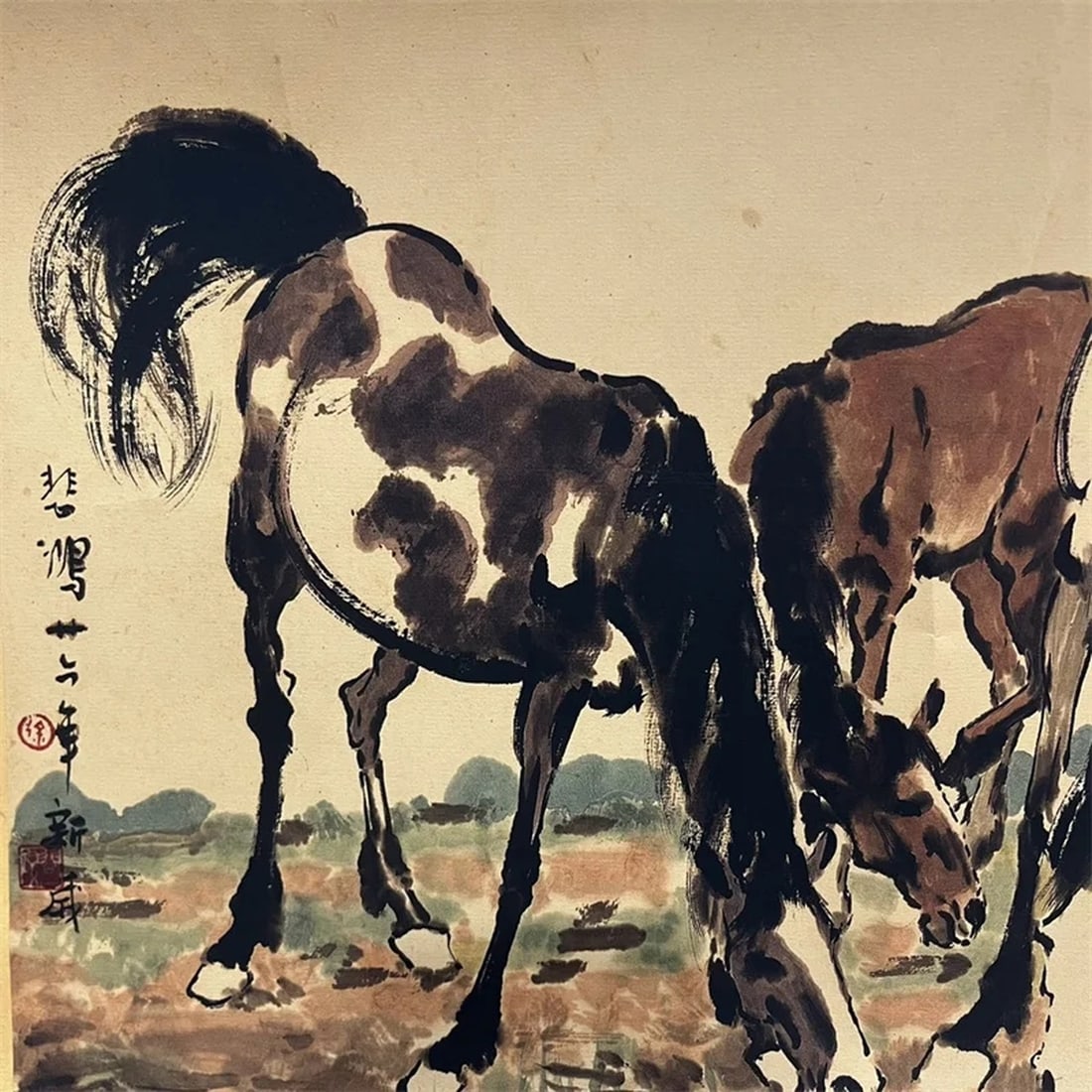 Oriental Retro Style Wild Horses Pattern Scroll - 8