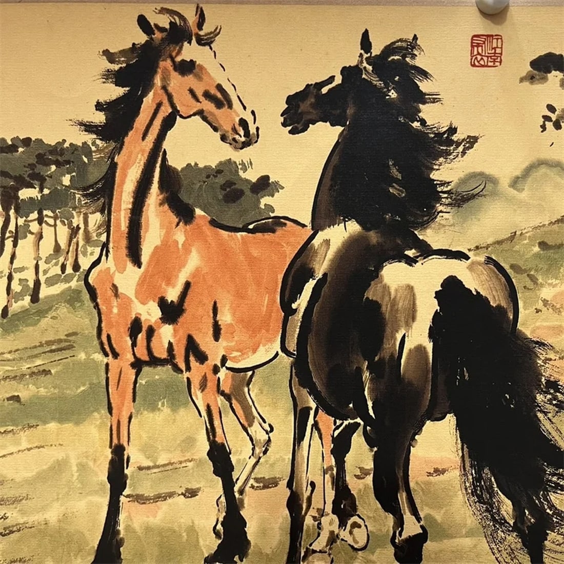 Oriental Retro Style Wild Horses Pattern Scroll - 9
