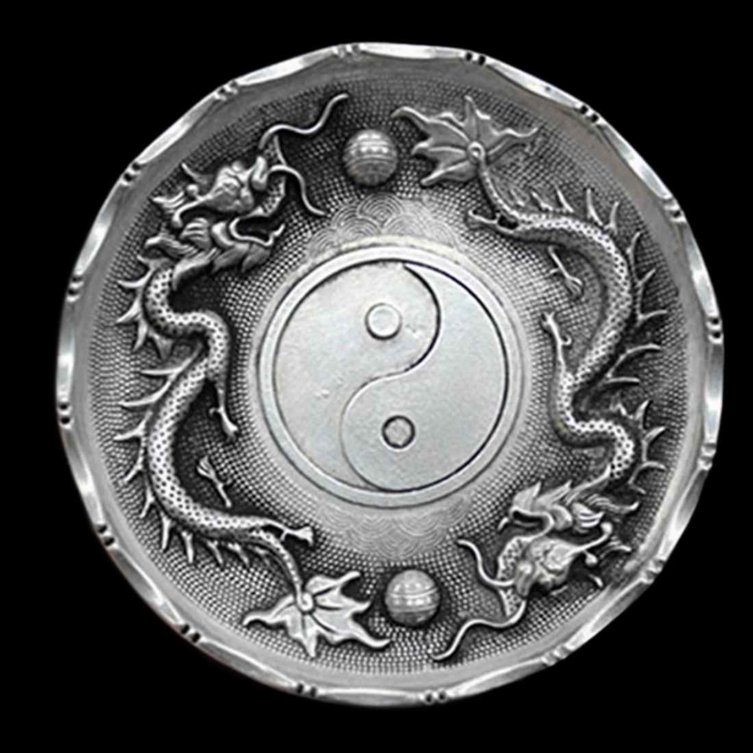 Asian Old Style Plate Yin Yang Dragons Pattern (1 of 3)