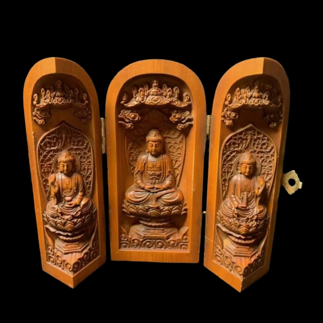 Handwork Boxwood Open Buddha Celestial Statue (1 of 6)