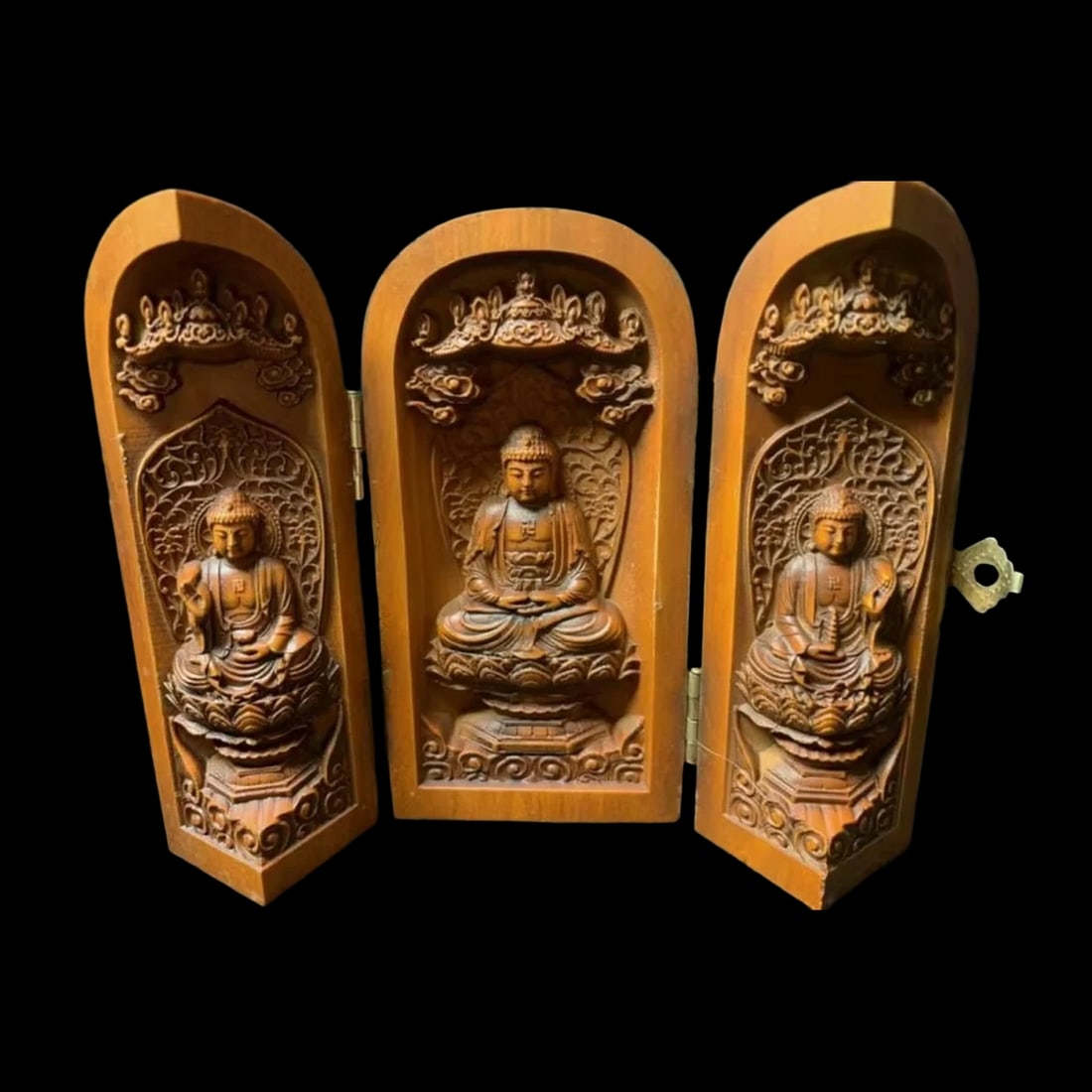 Handwork Boxwood Open Buddha Celestial Statue - 2