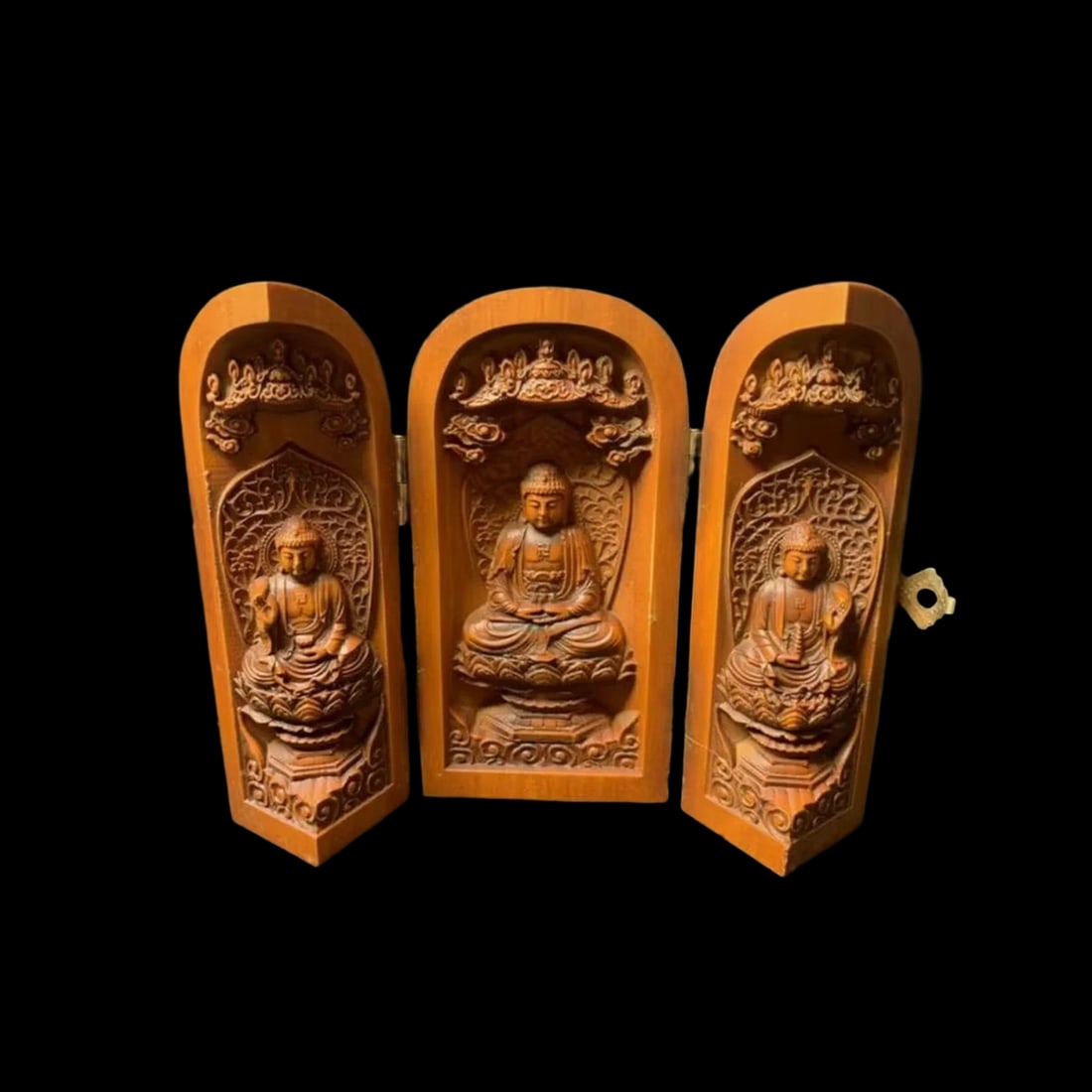 Handwork Boxwood Open Buddha Celestial Statue - 3