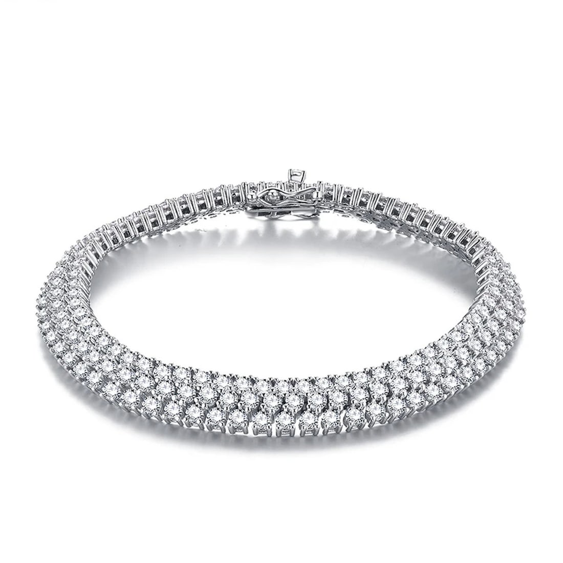 Full Shape Pure Moissanite Bracelet 925 Silver: Size: Length 17 cm. Weight 20 g. Materials: S925 silver, moissanite. Condition: New. This moissanite bracelet is a masterfully crafted luxury piece that features a bold, structural profile that