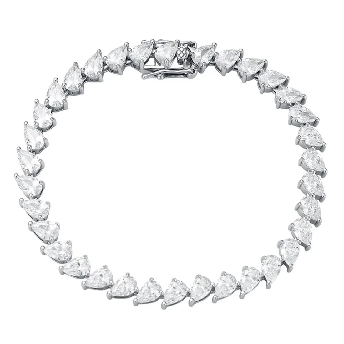 Moissanite Drop Shaped Stones Bracelet Silver 925: Size: Length 17 cm. Materials: S925 silver, moissanite. Condition: New. This pear-shaped moissanite bracelet is a masterfully crafted piece that features a bold structural profile that highlights the 