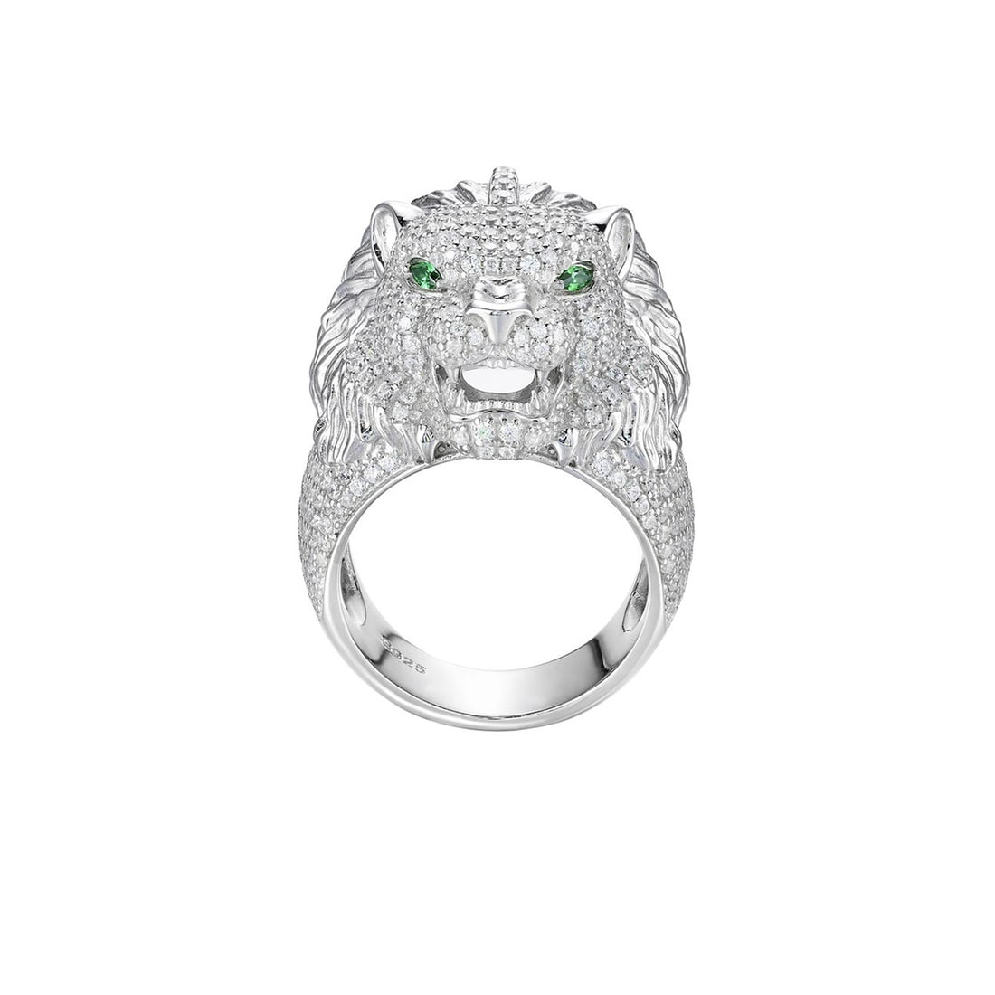 Classic Style Sterling Silver Moissanite Roaring Lion Visage Ring: Size: Diameter 18.9 mm. Materials: 925 sterling silver, moissanite Condition: New This bold ring is masterfully sculpted into the fierce, roaring visage of a lion. The elaborate face is completely enc