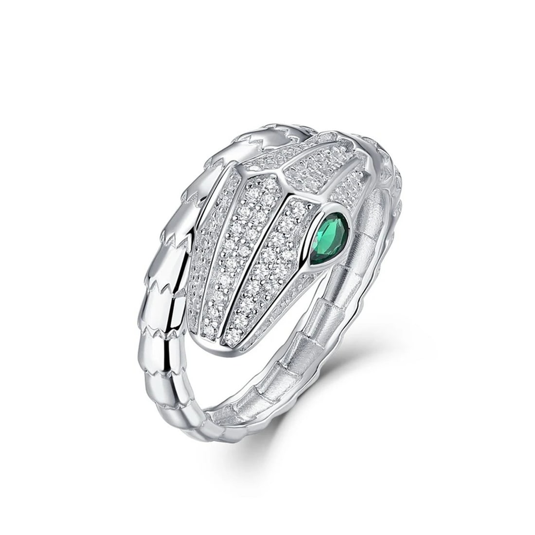 Rare Sterling Silver Zircon Stylized Serpent Wrap Pave Ring: Size: Diameter 17.3 mm - Width 1.2 cm. Weight 4.4 g. Materials: 925 sterling silver, zircon Condition: New This elegant wrap ring is expertly sculpted to resemble a stylized serpent. The striking snak