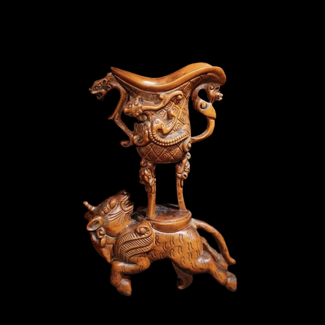 Asian Antique Style Carving Boxwood Sculpture: Size: Height 12 cm - Width 8.5 cm. Weight 74 g. Materials: Boxwood. Condition: Excellent. This piece is crafted in the style of classic fine-grained boxwood to showcase ancient script and traditional 