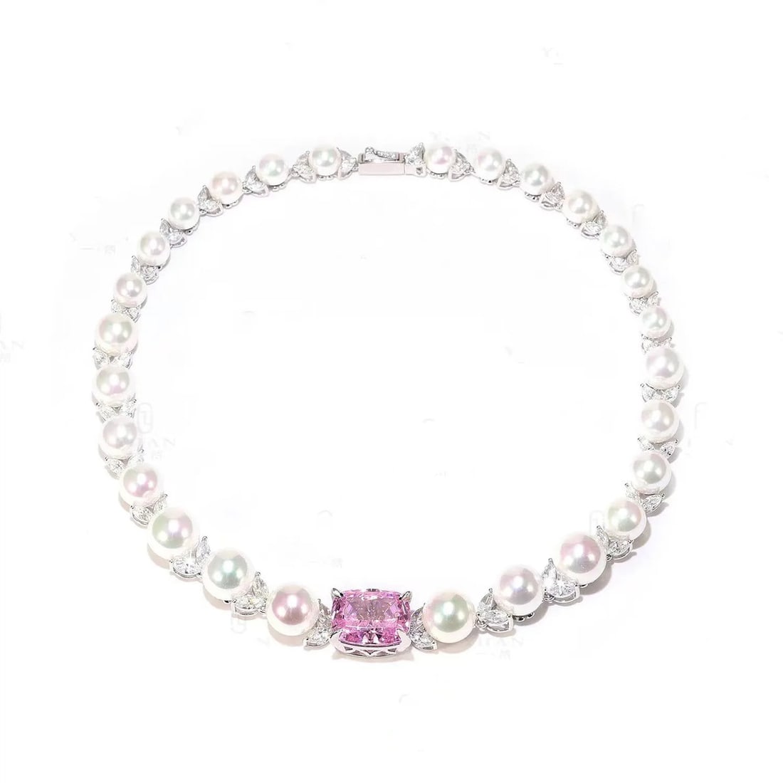 Modern Sterling Silver Zircon Shell Pearl Pink Cushion Necklace (1 of 3)