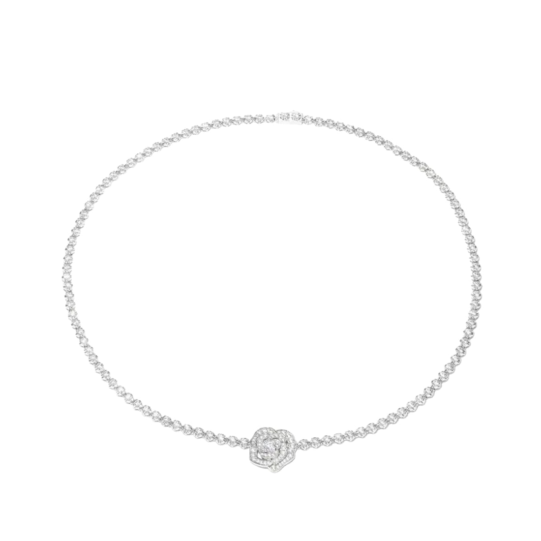 Classic Style Sterling Silver Zircon Sculpted Rose Pendant Necklace: Size: Length 45 cm. Weight 15 g. Materials: 925 sterling silver, zircon Condition: New This elegant necklace features a continuous, radiant chain meticulously constructed from individual, articulated 