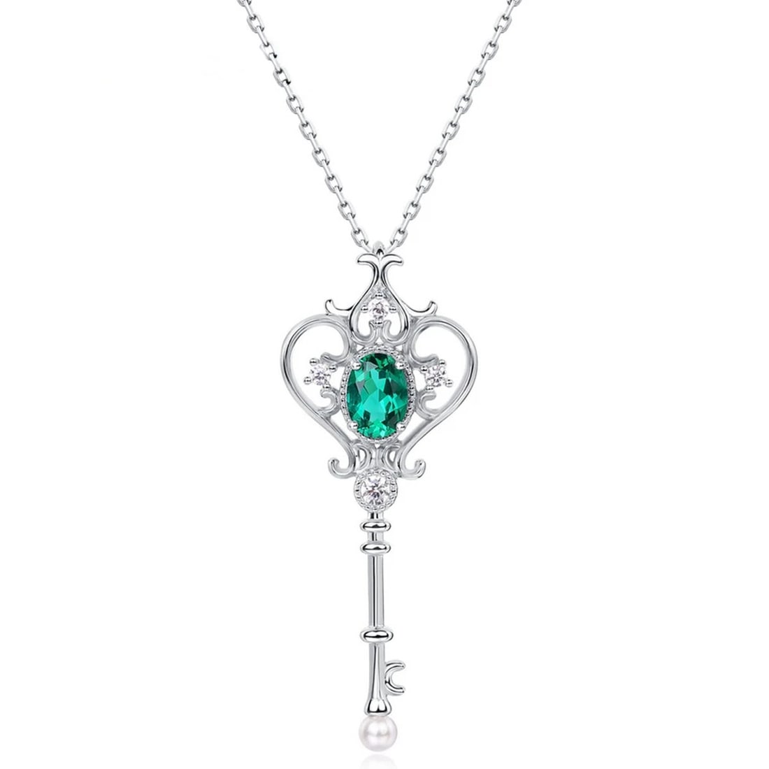 Classic Style Sterling Silver Cubic Zirconia Heart Key Necklace: Size: Length 45 cm. Weight 3.4 g. Materials: 925 sterling silver, cz Condition: New This pendant is fashioned into a sophisticated key silhouette, characterized by an ornate bow with open heart-shaped