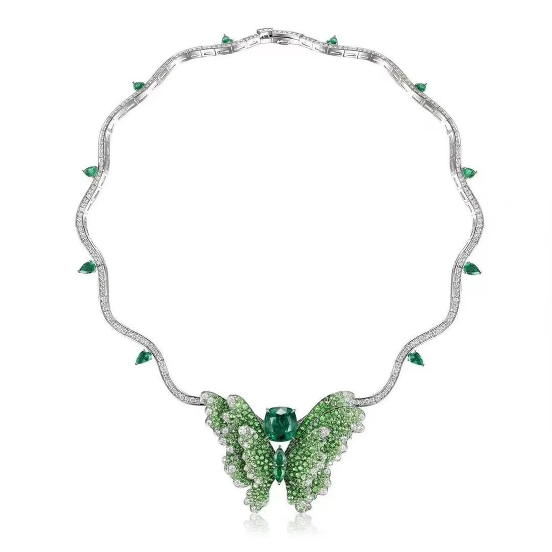 Rare Sterling Silver Zircon Layered Green Butterfly Necklace (1 of 4)