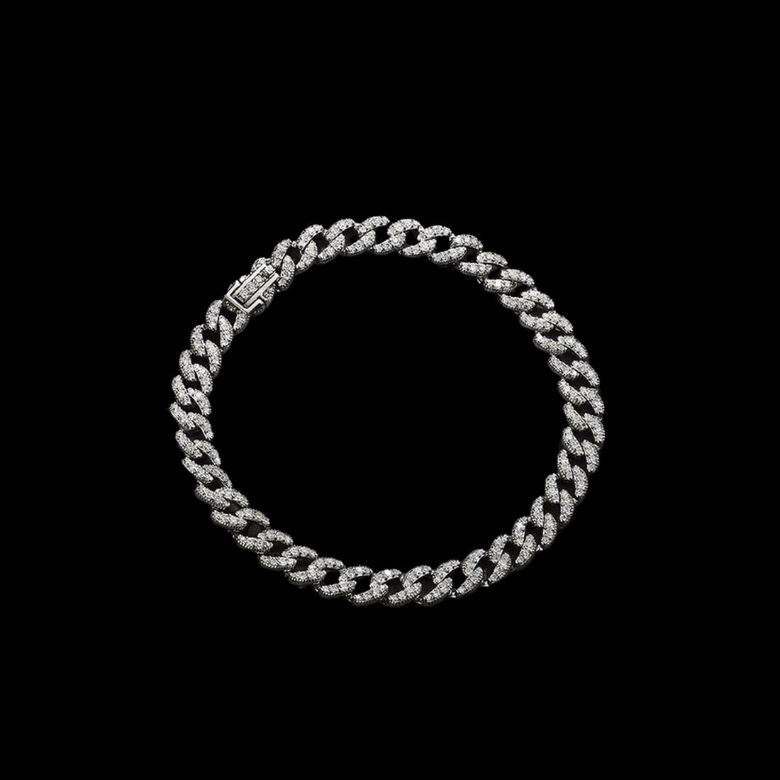 Modern Sterling Silver Moissanite Gold Plated Cuban Bracelet: Size: Length 17 cm - Width 0.6 cm. Weight 9.8 g. Materials: 925 sterling silver, moissanite, 18k gold Condition: New This bold Cuban link bracelet is defined by a heavy, interlocking series of