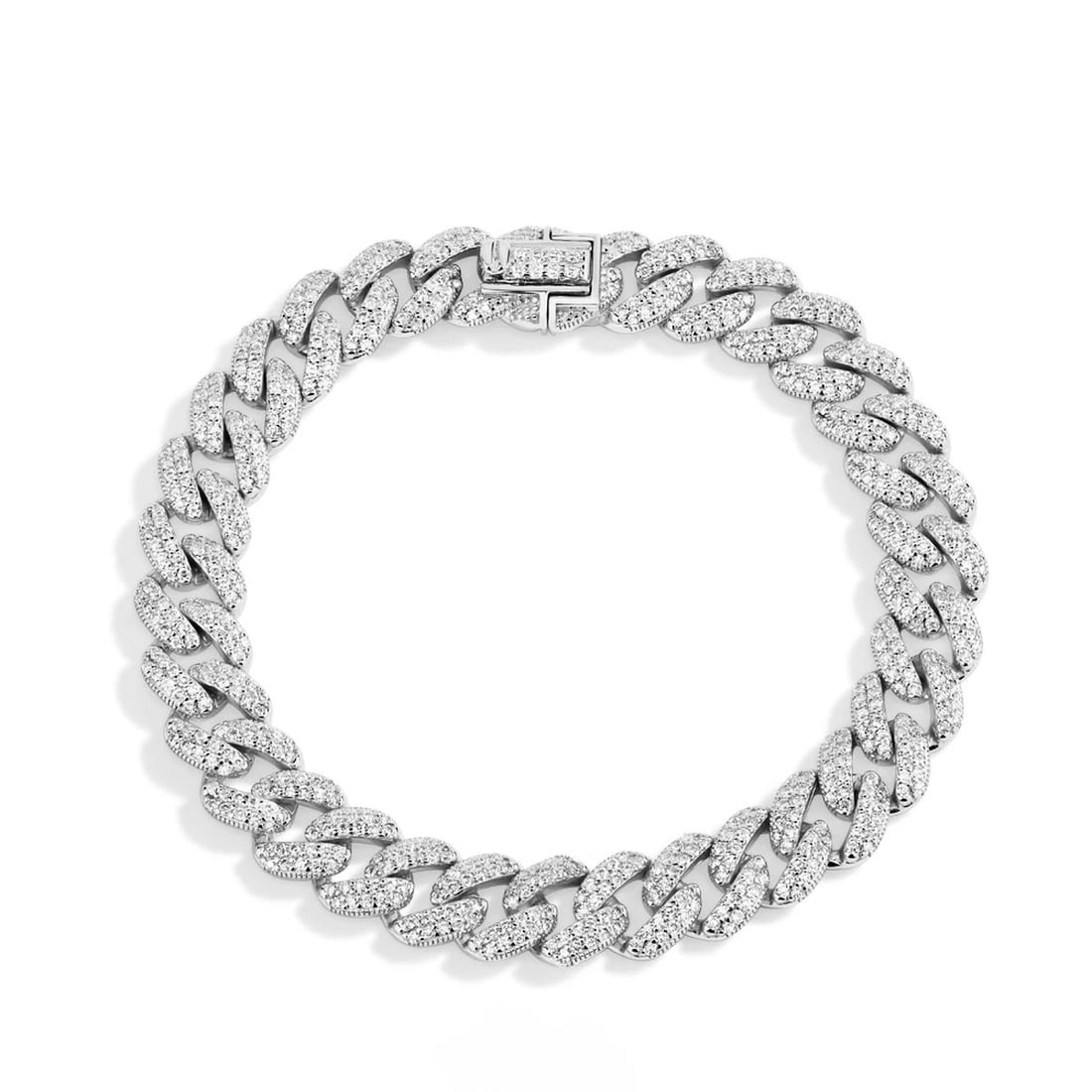Rare Sterling Silver Moissanite Ridged Texture Cuban Bracelet: Size: Length 18 cm - Width 0.8 cm. Weight 10.2 g. Materials: 925 sterling silver, moissanite Condition: New This bold Cuban link bracelet is characterized by a heavy, interlocking series of rounded