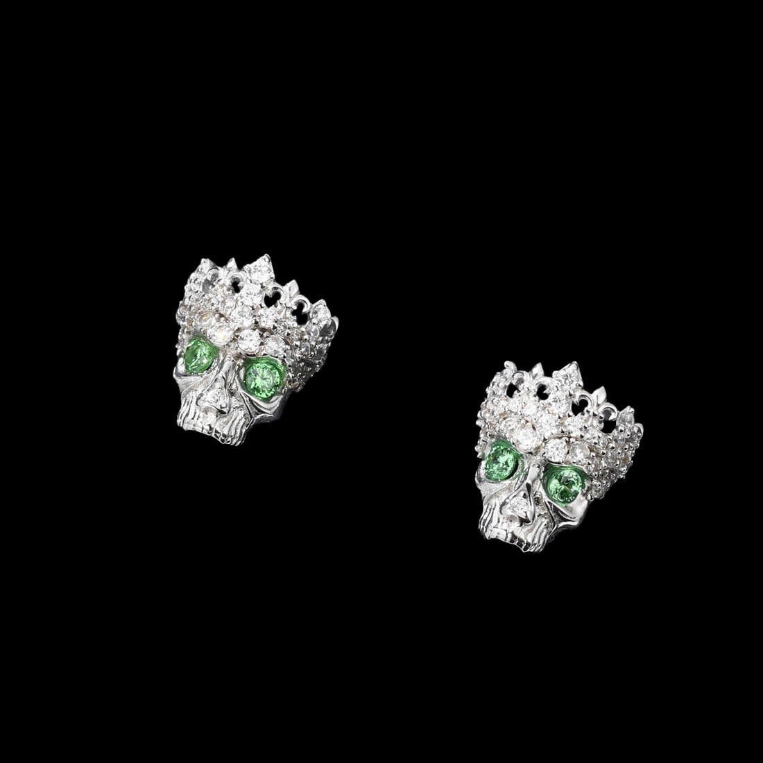 Green Shade Moissanite Skull Pattern Earrings (1 of 3)