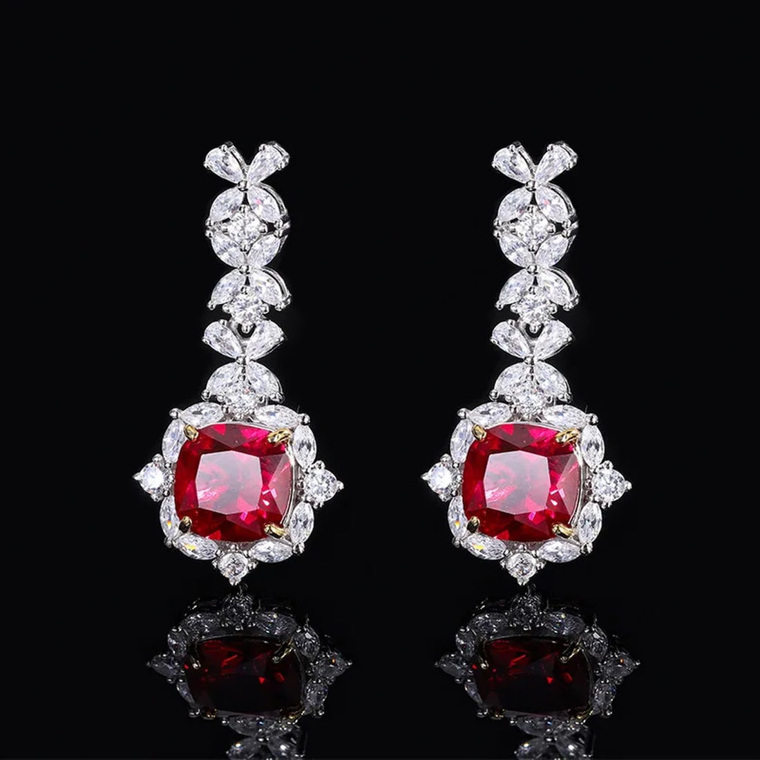 Unique Sterling Silver Zircon Artificial Ruby Drop Earrings (1 of 3)