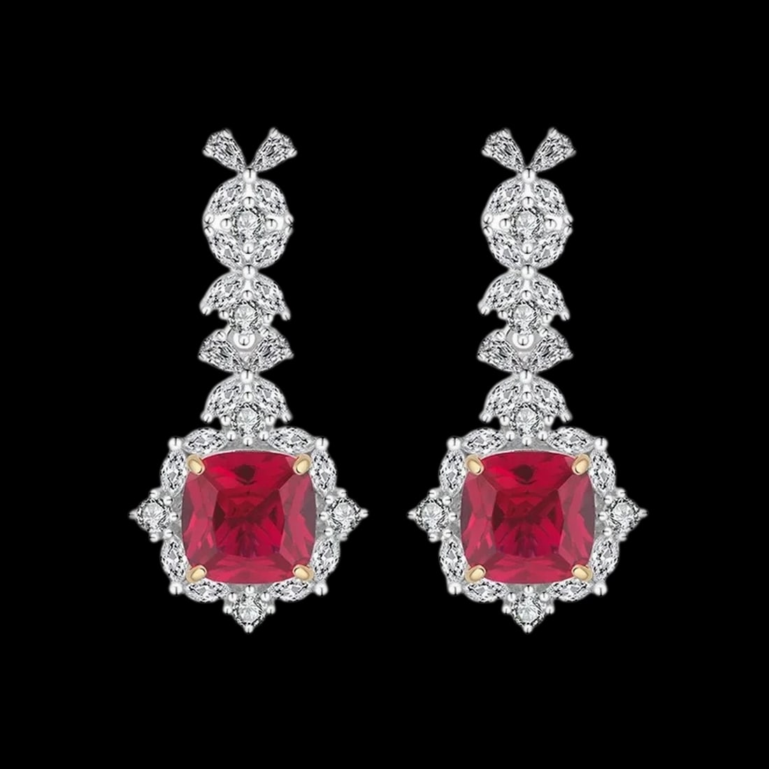 Unique Sterling Silver Zircon Artificial Ruby Drop Earrings - 3