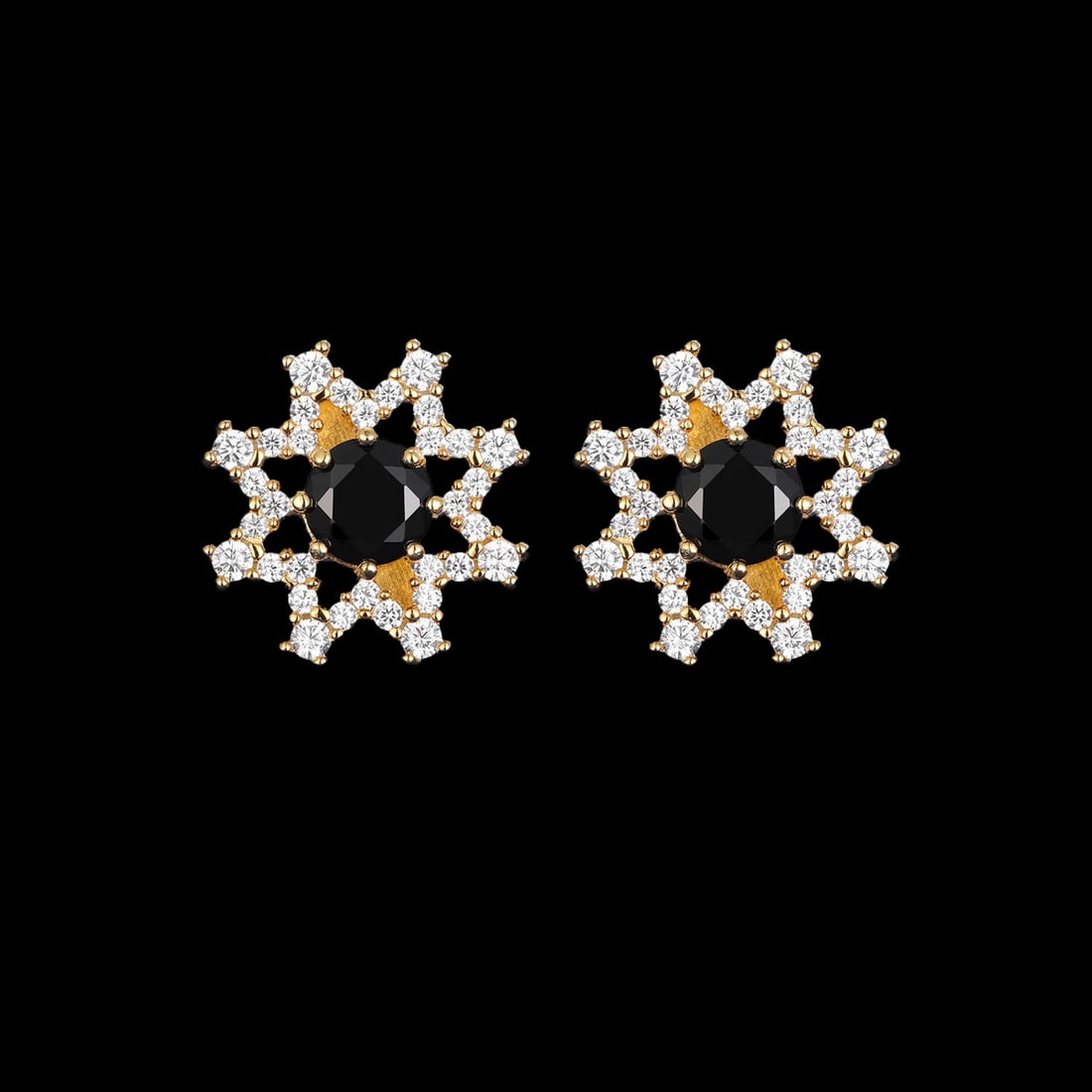 Silver Zircon Eight Pointed Star Pattern Earrings: Size: Height 12 mm - Width 15 mm. Weight 2.9 g. Materials: S925 silver, cubic zirconia. Condition: New. Crafted from sterling silver, these octagonal star stud earrings feature a bold, structural