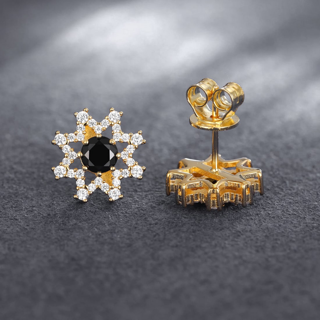 Silver Zircon Eight Pointed Star Pattern Earrings - 2