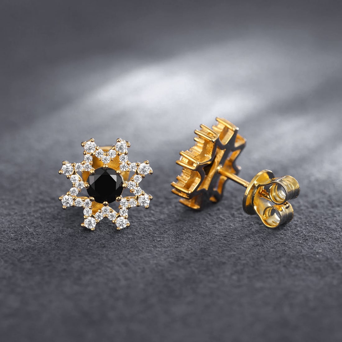 Silver Zircon Eight Pointed Star Pattern Earrings - 3