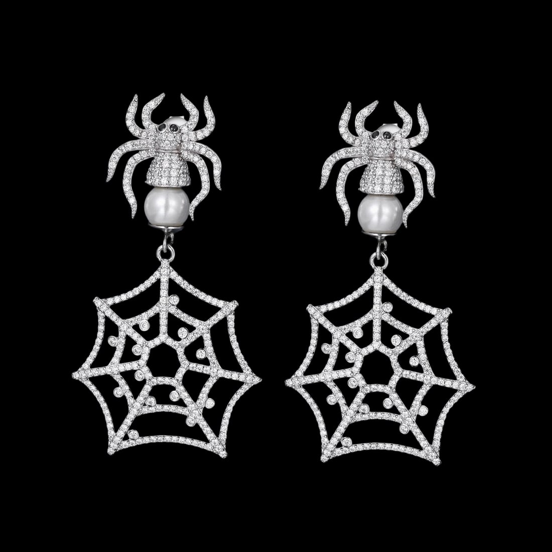 Silver 925 Moissanite Spider Web Shape Earrings: Size: Height 50 mm - Width 30 mm. Weight 14.24 g. Materials: S925 silver, moissanite. Condition: New. These spider-shaped drop earrings are expertly crafted from sterling silver and feature a bold,