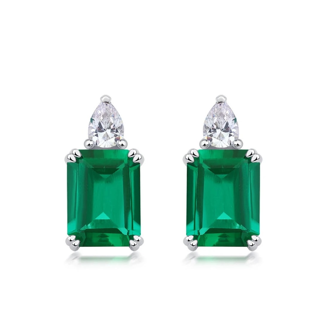 Modern Sterling Silver Artificial Emerald Rectangular Stud Earrings - 3
