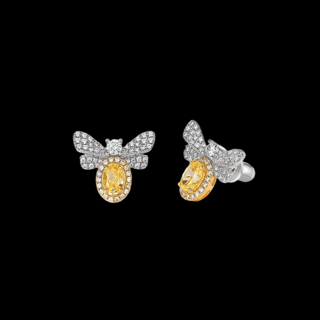 Silver 925 Earrings Yellow Beez Shape Pattern - 2