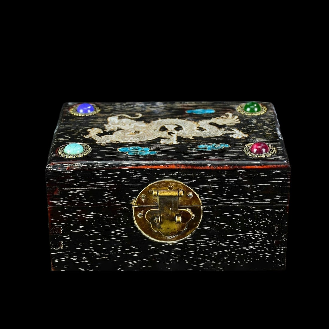 Vintage Huali Wood Inlay Gem Shell Dragon Container Box (1 of 9)
