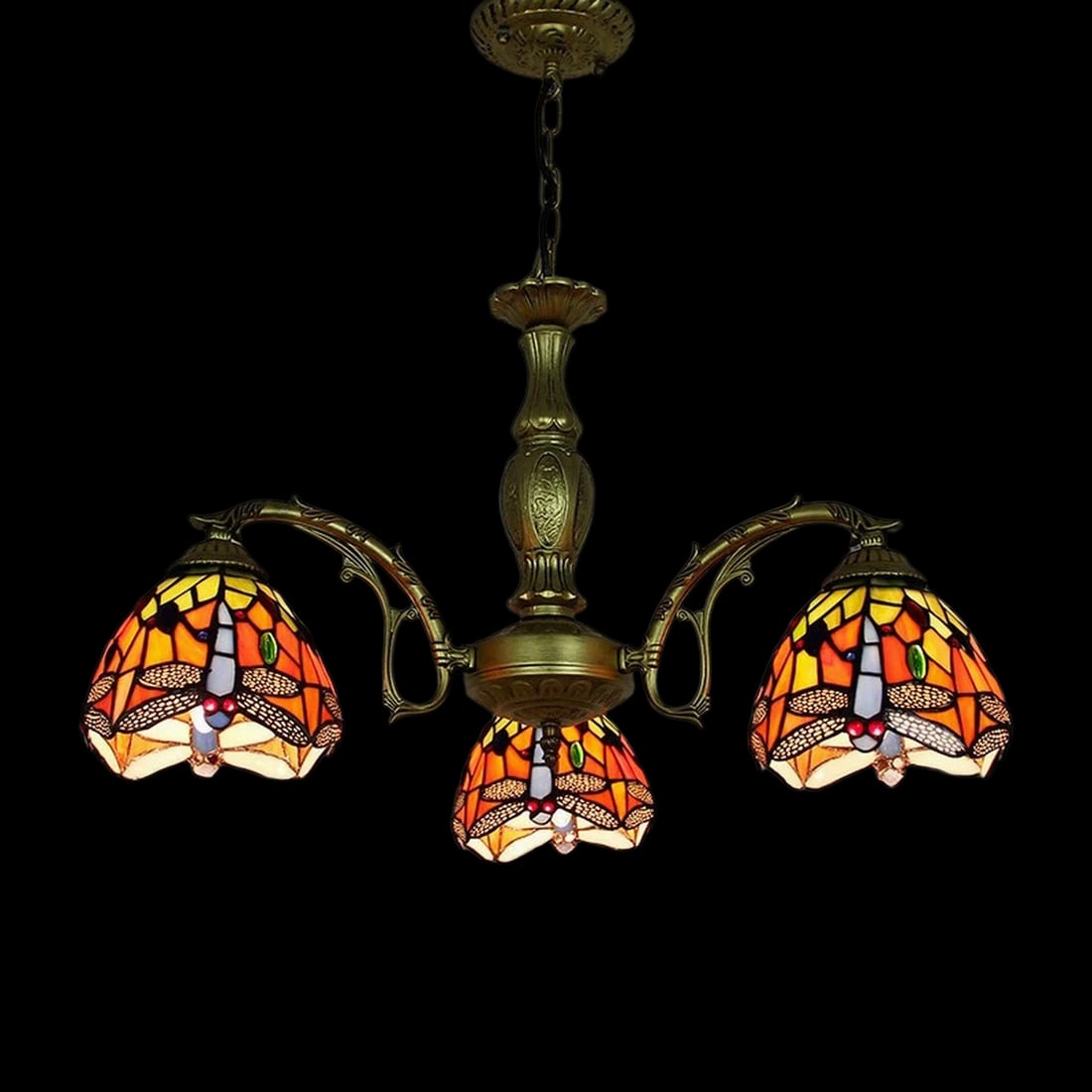 Tiffany Style Stained Glass Lamp Dragonfly Motif (1 of 2)