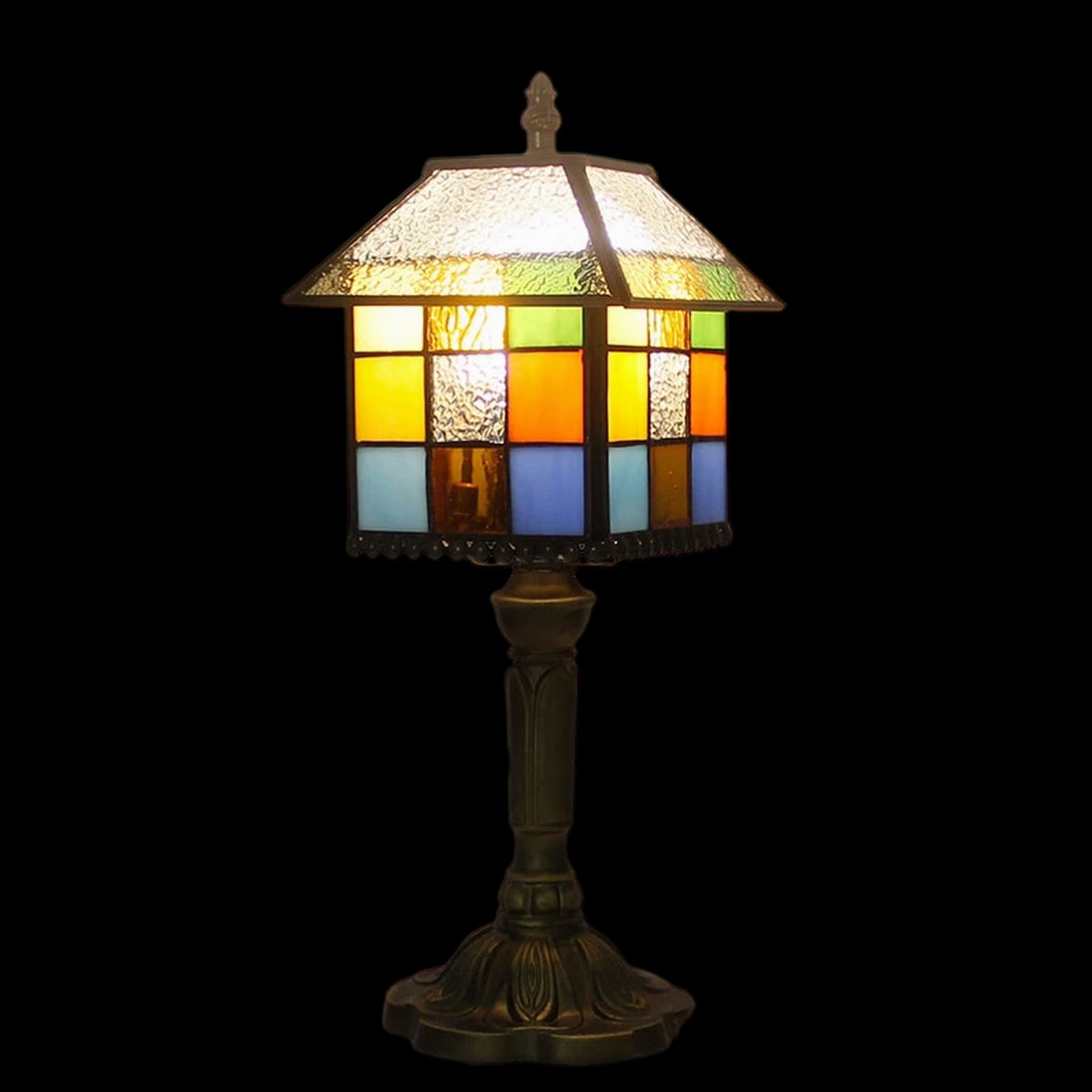 Tiffany Style Bedside Lamp House Cottage Pattern (1 of 3)