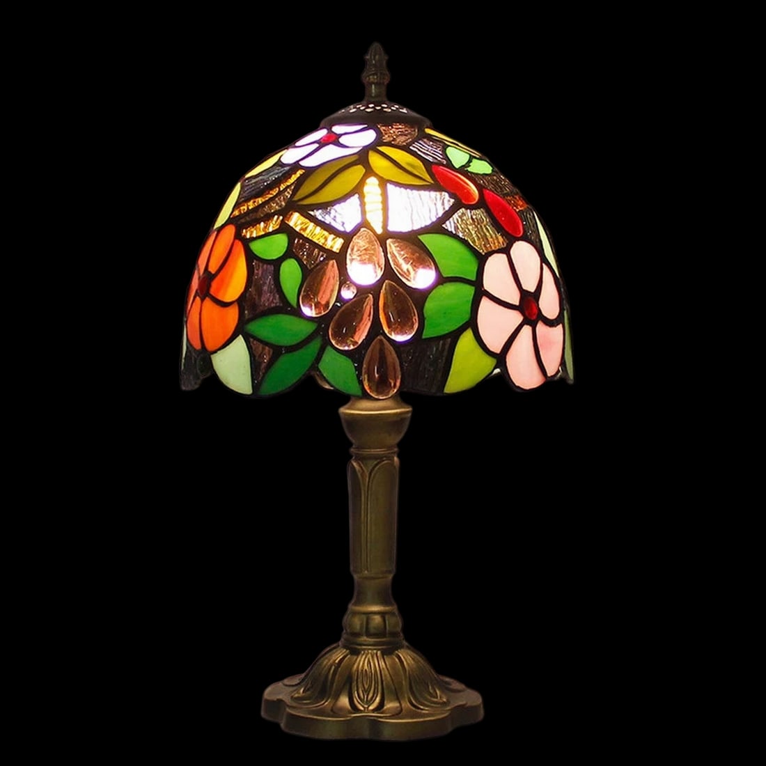 Bedside Tiffany Style Lamp Grapes Floral Pattern: Size: Height 35 cm - Width 20 cm. Weight 2 kg. Materials: Stained glass, resin. Condition: New. This Tiffany-style bedside lamp is a masterfully crafted lighting fixture with a bold structural profile