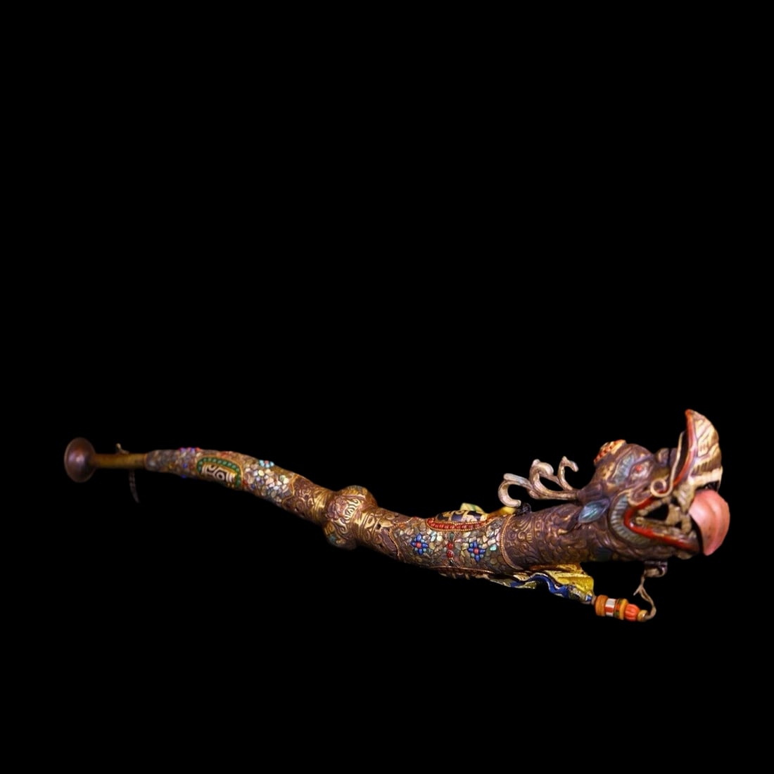Vintage Bronze Inlay Tianzhu Gem Religious Rites Dharma Beast Horn (1 of 6)