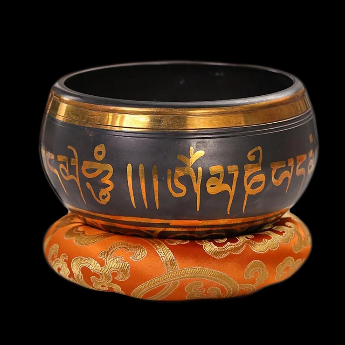 Tibetan Black Singing Bowl Classic Ornaments Motif (1 of 3)
