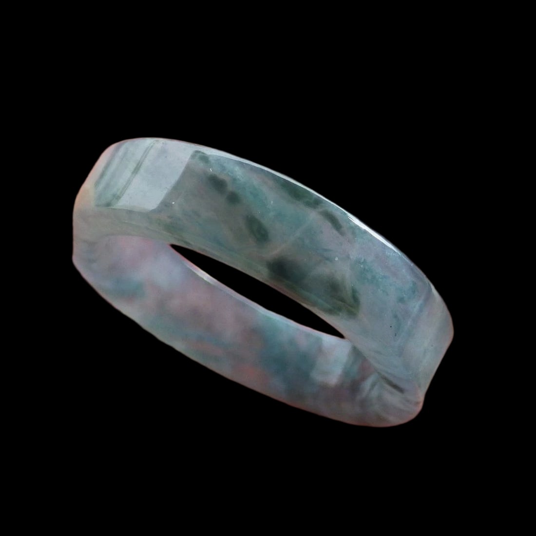 Vintage Jadeite Jade Knotted Bangle Bracelet Green Stone: Size: Diameter 59.1 cm - Width 1.4 cm. Weight 65 g. Materials: Jadeite Condition: New This circular bangle bracelet features a translucent icy green and black color palette. The surface displays a smo