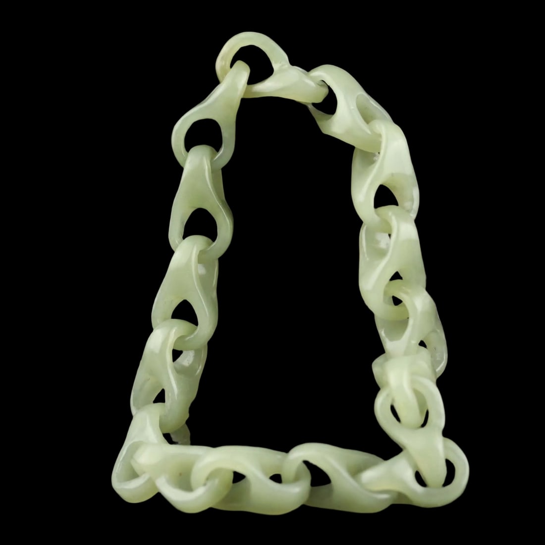 Vintage Natural Hetian Jade Hand Carved Hollowed Bangle Chain: Size: Length 25 cm. Weight 33 g. Materials: Jade Condition: Resembles a retro aesthetic The piece is composed of interlocking, circular links carved from a translucent stone with a soft, pale green hu