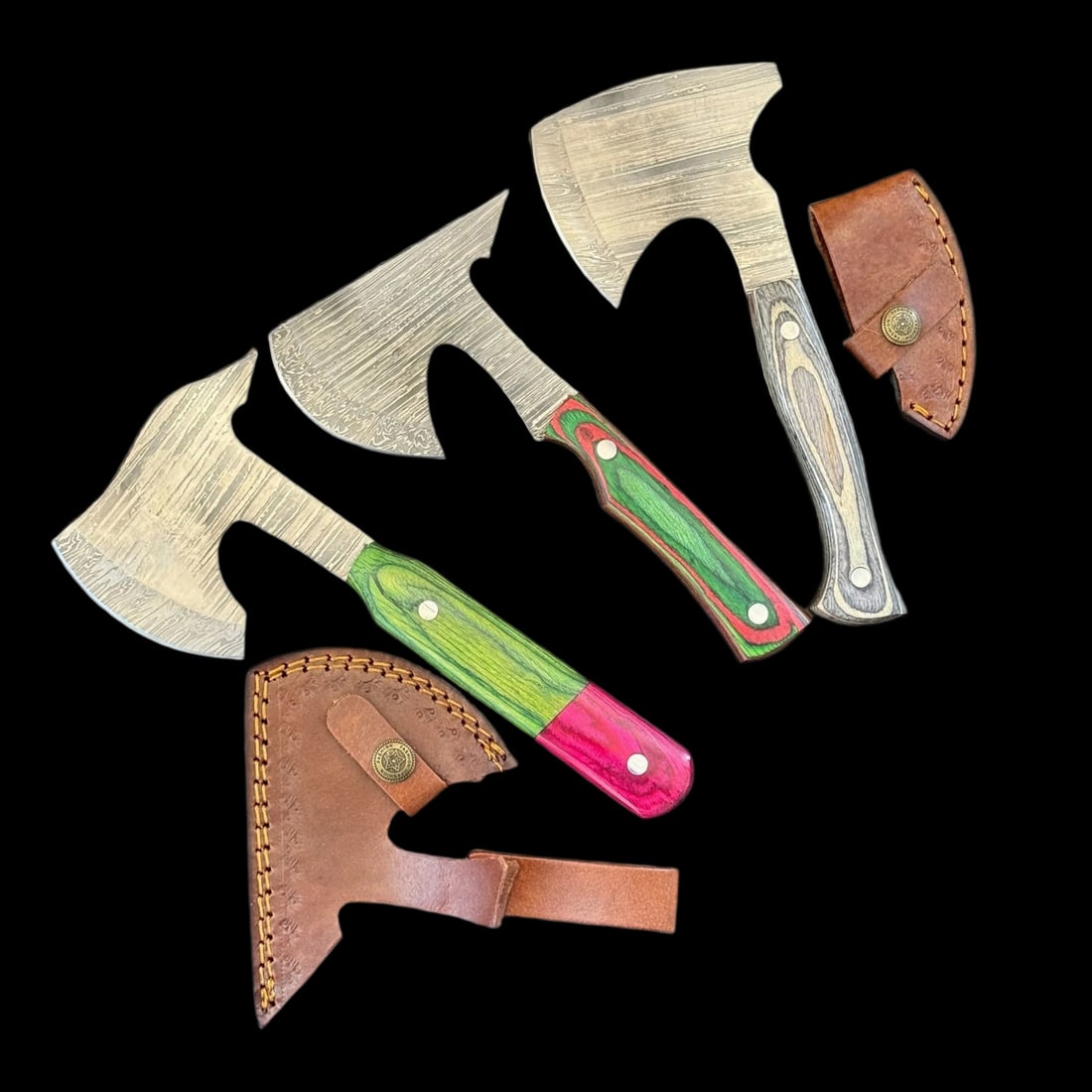 Handmade Damascus Steel Wood Resin Handle Hatchet Axe Set (1 of 4)