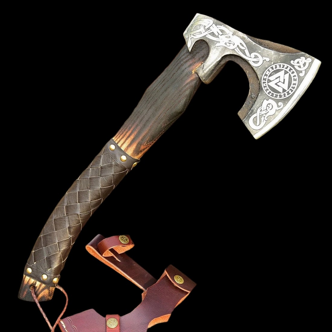 Handmade Custom Steel Engraved Head Leather Wrap Tomahawk Hatchet (1 of 4)