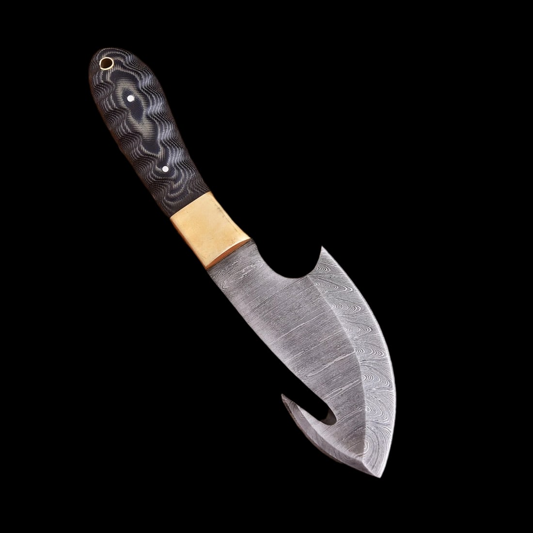 Custom Damascus Steel Gut Hook Skinner Knife Micarta Handle (1 of 4)