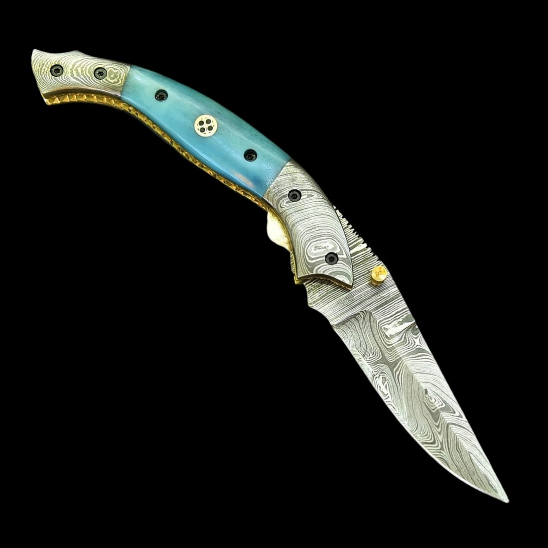Handmade Damascus Steel Folding Blade Hunting Skinner Pocket Knife (1 of 4)