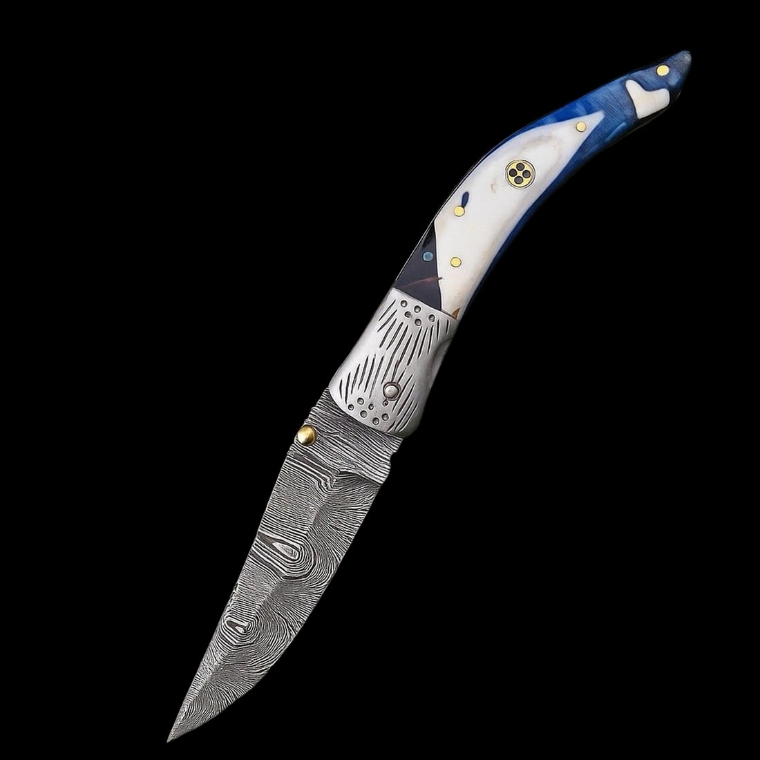 Handmade Damascus Folding Hunting Skinner Blade Pocket Knife Skinning (1 of 4)